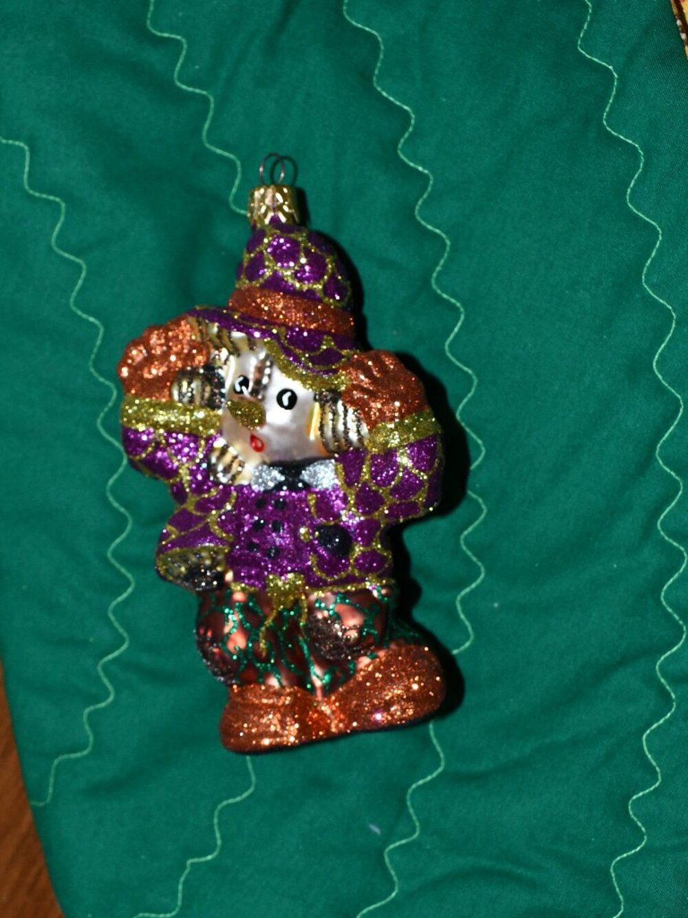 Larry Fraga Patches Scarecrow Halloween Fall Glitter Glass Ornament